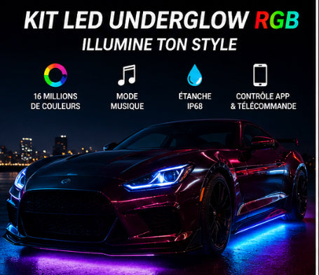 Kit LED Underglow RGB Voiture – Éclairage Néon Sous Châssis avec Télécommande