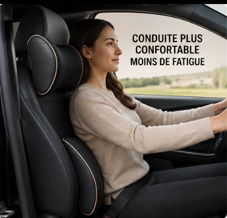 Pack Confort Posture Voiture – Coussin Lombaire & Appui-Tête en Mousse à Mémoire de Forme | Soulage les Douleurs du Dos en Conduite