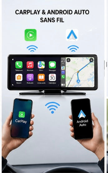 Écran CarPlay sans fil pour voiture – Android Auto & Apple CarPlay intégré