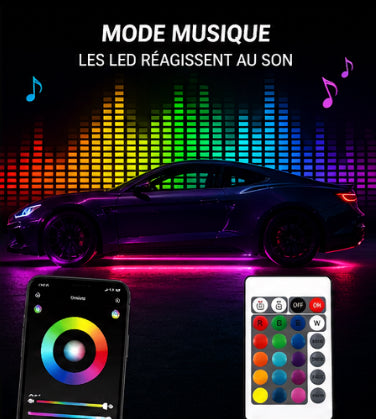 Kit LED Underglow RGB Voiture – Éclairage Néon Sous Châssis avec Télécommande