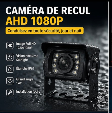 Caméra de Recul HD 1080P AHD – Vision Nocturne Starlight Ultra Claire (Étanche & Grand Angle)