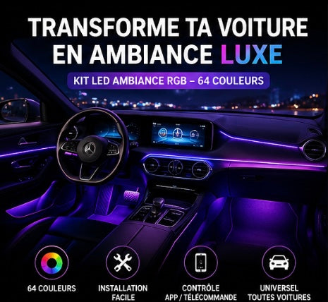 Kit LED Ambiance Voiture RGB – 64 Couleurs (Effet Luxe)
