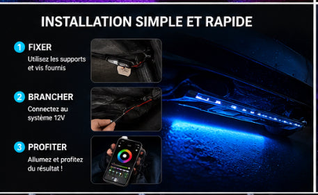 Kit LED Underglow RGB Voiture – Éclairage Néon Sous Châssis avec Télécommande