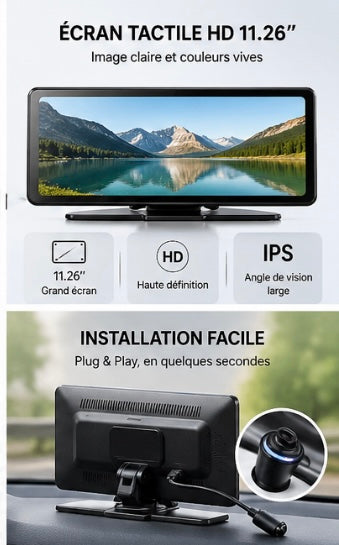 Écran CarPlay sans fil pour voiture – Android Auto & Apple CarPlay intégré
