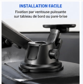 Support Téléphone Voiture 360° – Fixation Ventouse Ultra Stable (Tableau de Bord & Pare-Brise).
