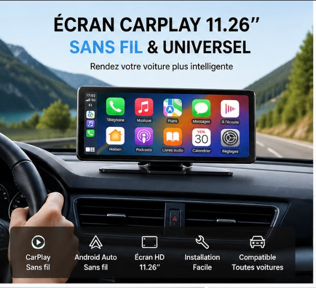 Écran CarPlay sans fil pour voiture – Android Auto & Apple CarPlay intégré
